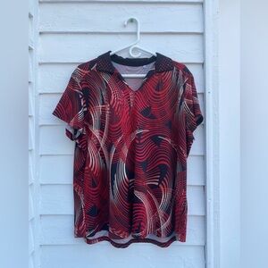 Funky Red and Black Patterned Collared Blouse Shirt